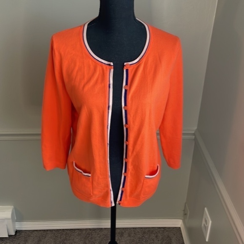 Talbots Orange Button Front Lightweight Sweater C… - image 2